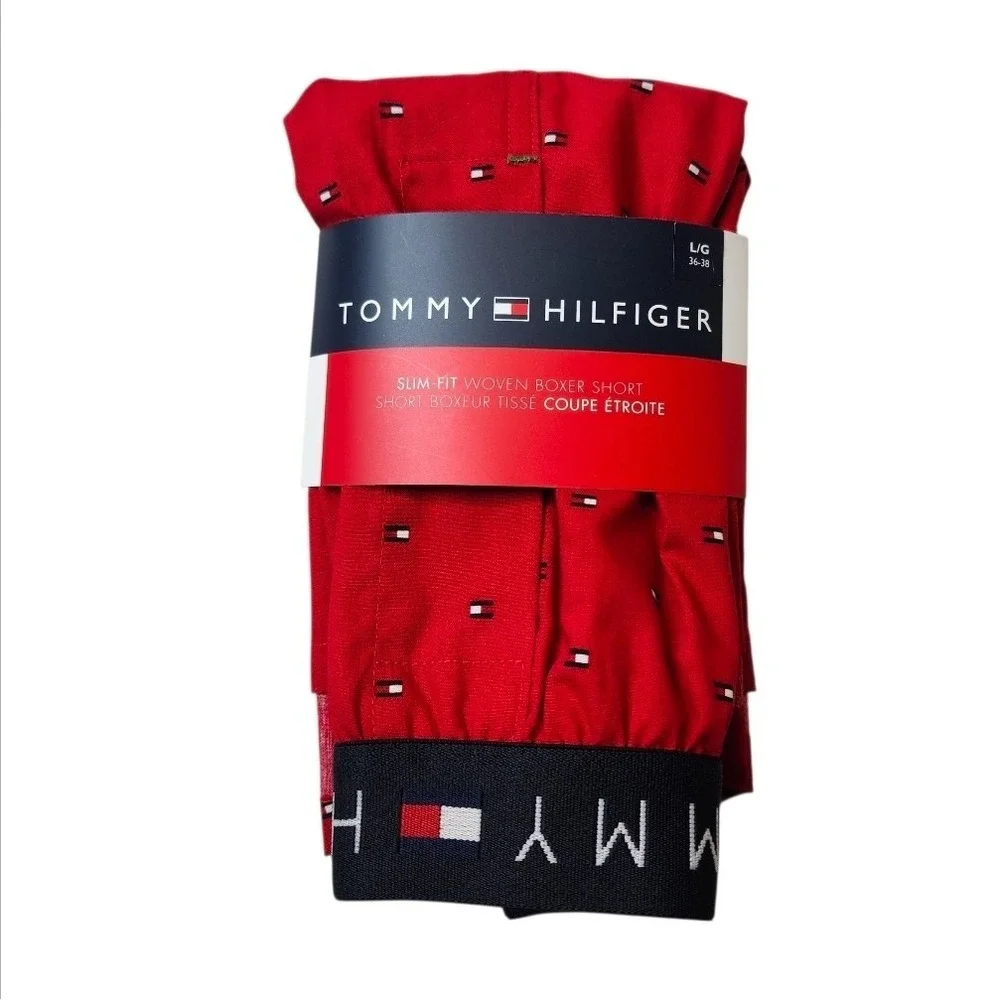 Tommy Hilfiger Men's Slim Fit Woven Boxer Short Red Size L